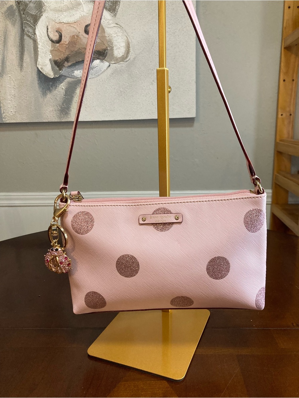 Kate Spade Haven Lane Ramey Retired Blush Pink Polka Dot Crossbody Ladybug Charm - Picture 3 of 14